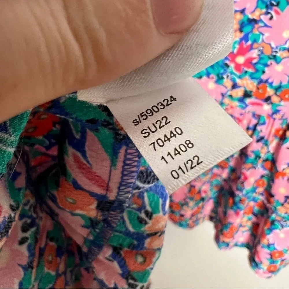 Loft Daisy Double V Peplum Shell Tank Top Floral Print Sz L Pink Blue Green